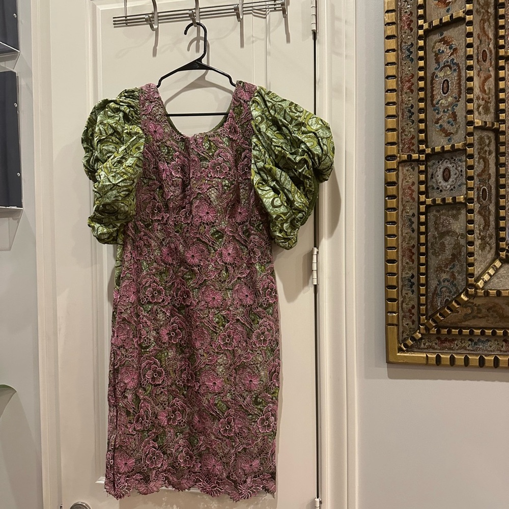 Elegant Pink and Green Floral Dress